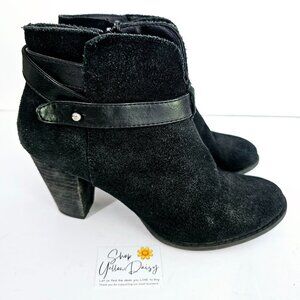 Crown Vintage Black Ankle Boots 8.5M Leather Block Heel‎ Womens Liberty《974》B